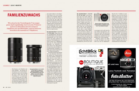 LFI magazine Leica T lenses Photokina