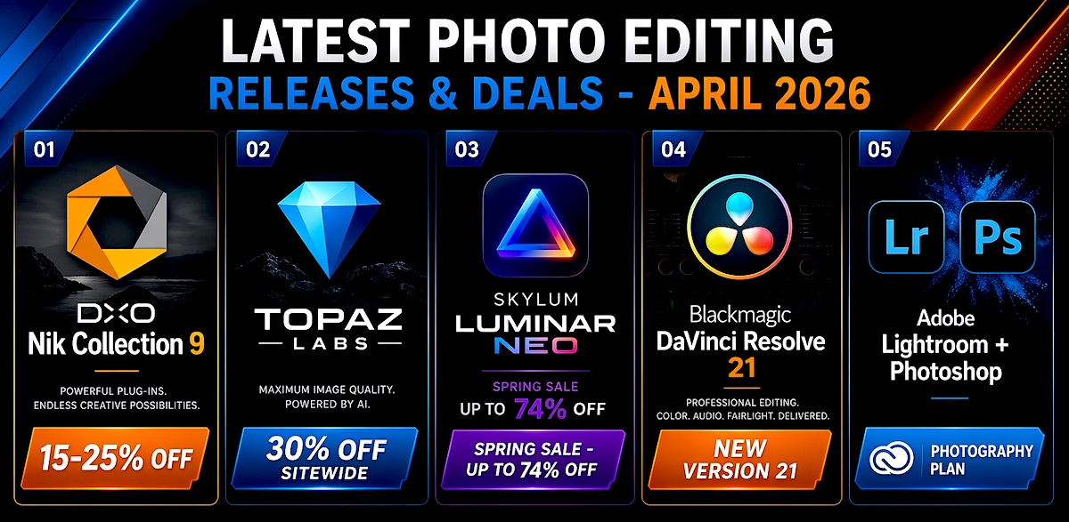New releases from DxO Nik Collection, Topaz Labs, Skylum Luminar Neo, Blackmagic DaVinci Resolve, and Adobe LR + PS