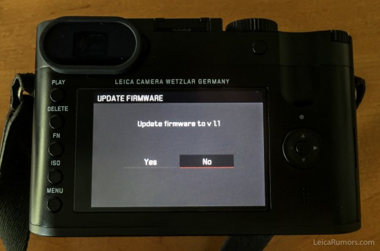 Leica Q Typ 116 firmware update version 1.1-2